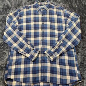 J.Crew Blue & Cream Plaid Button-Up Shirt 100% Cotton Long Sleeve mens size L